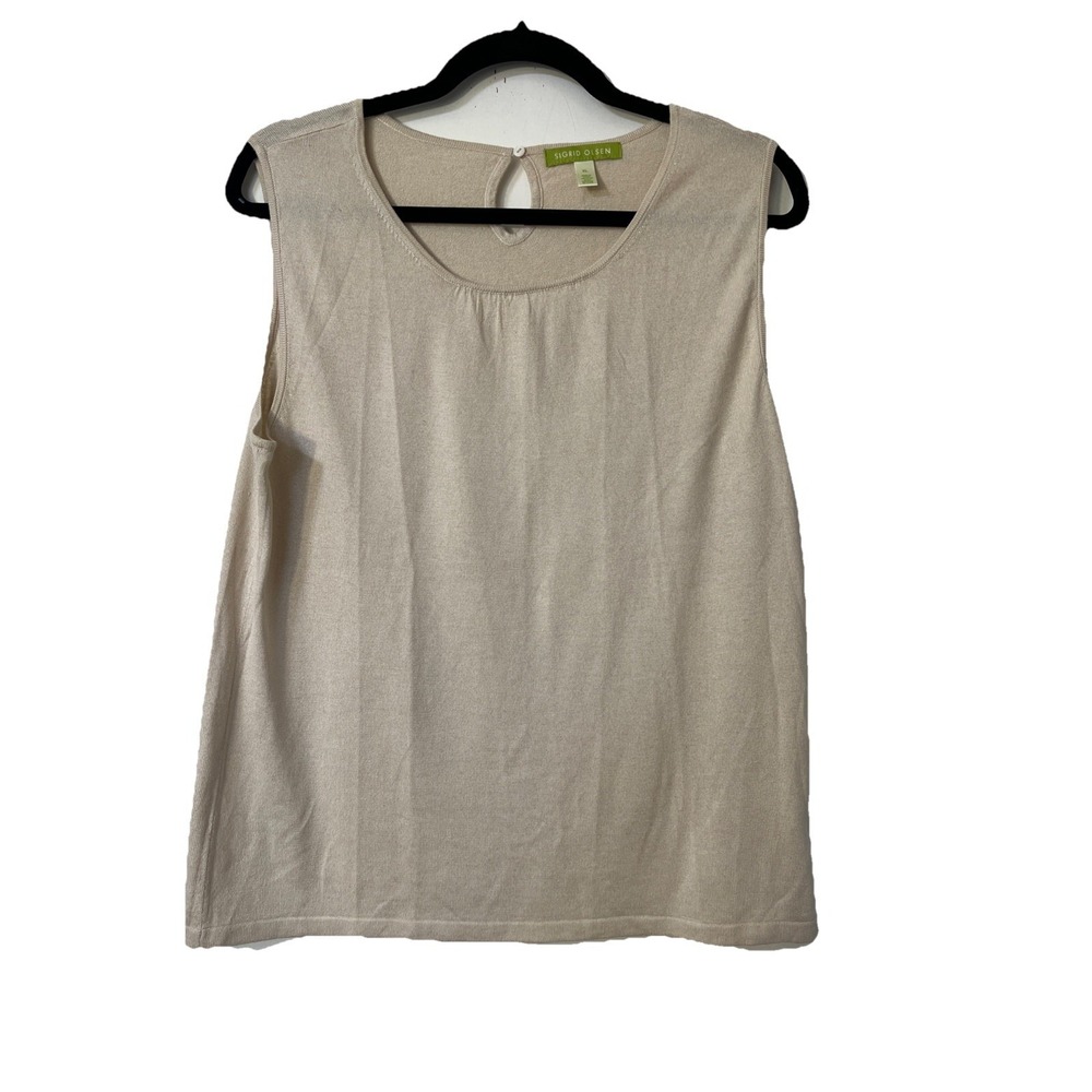 Sigrid Olsen Top Tank Womens XL Ivory Sleeveless Silk Cashmere